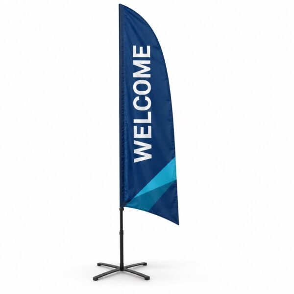 Custom shark fin flag with pole and cross base, Dubai