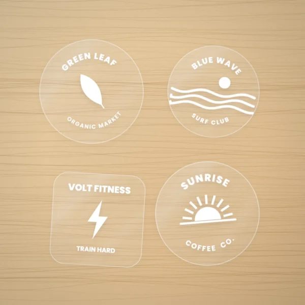 Clear stickers on wood showing the surface through