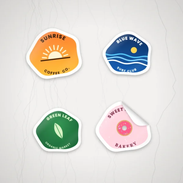 Die cut stickers cut to the shape of the design