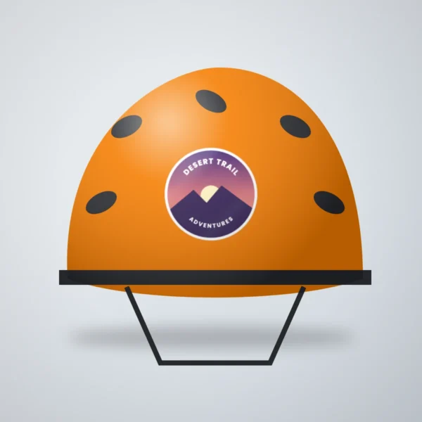 Custom decals on a climbing helmet