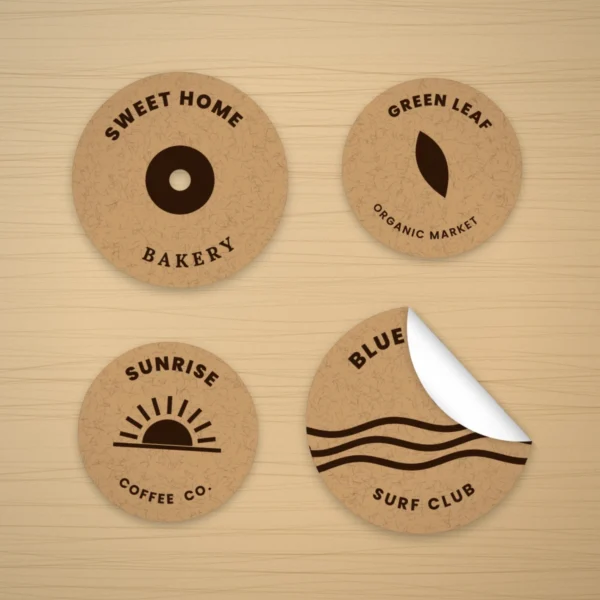 Kraft paper stickers on a wooden desk
