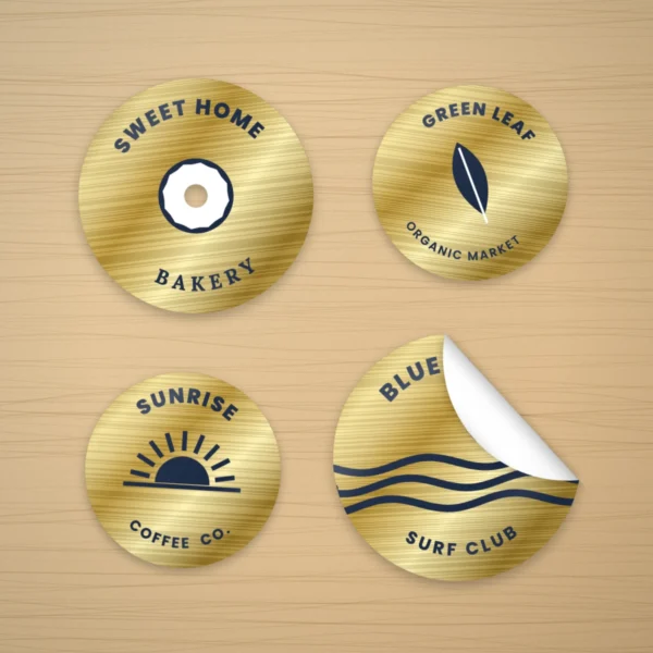 Metallic gold paper stickers on a wooden desk