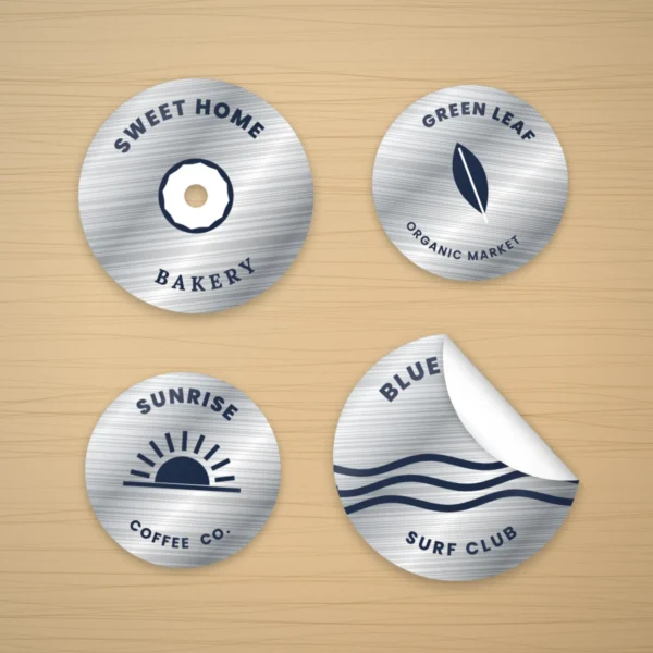 Metallic silver paper stickers on a wooden desk