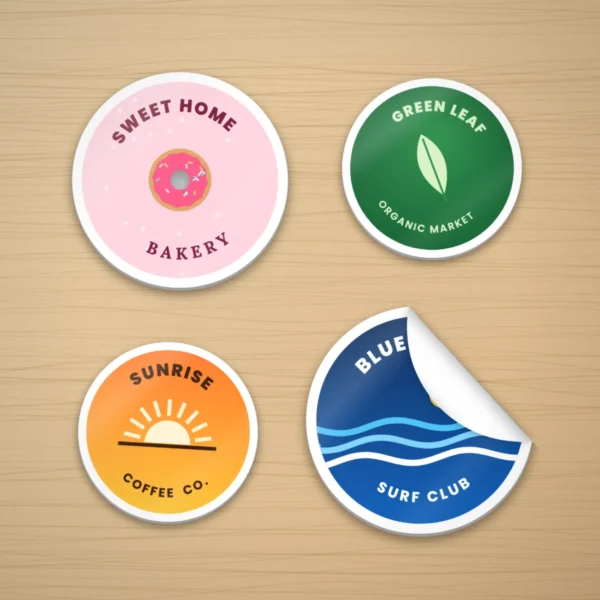 PVC stickers on a wooden desk