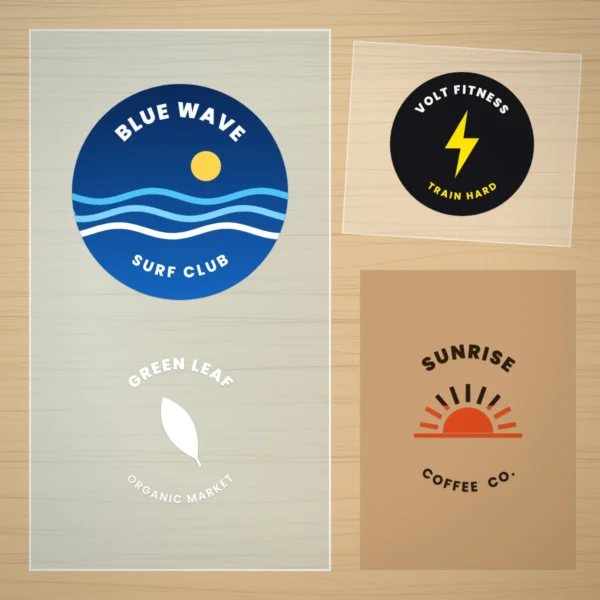 Custom transfer stickers on glass, wood and a kraft box
