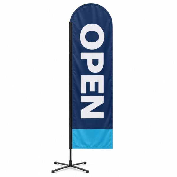 Custom swooper flag with pole and cross base, Dubai