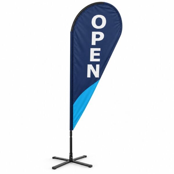 Custom teardrop flag with pole and cross base, Dubai