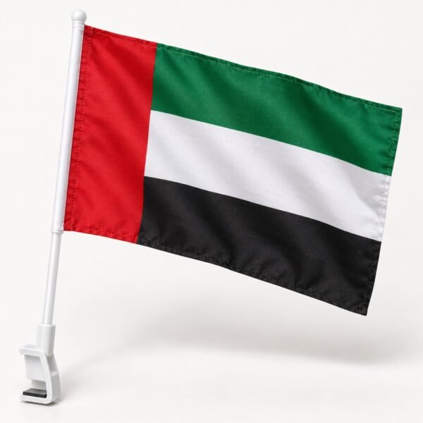 UAE car flag with a white window clip pole