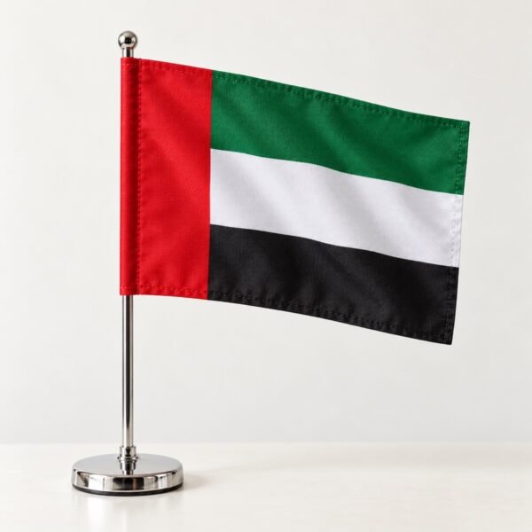 UAE desk flag on chrome pole and round base