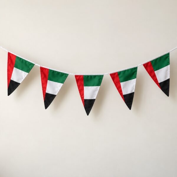 UAE triangular fabric bunting on white cord
