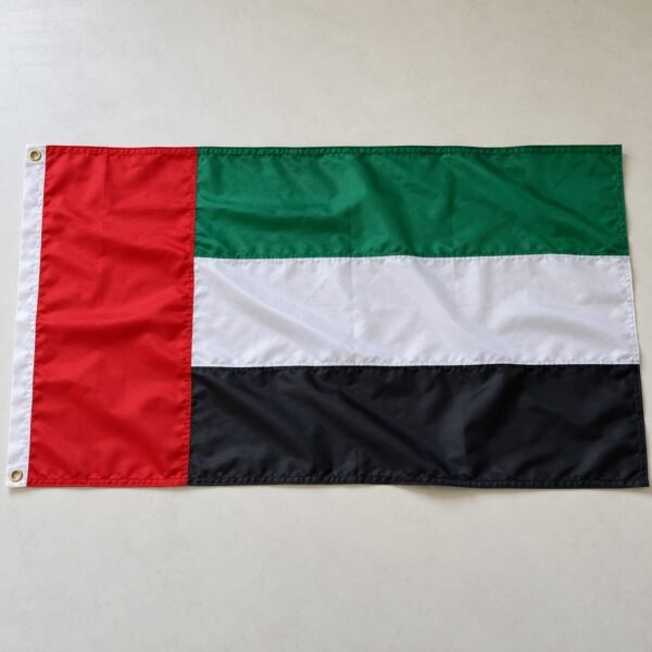 UAE polyester flag with stitched hems and metal eyelets