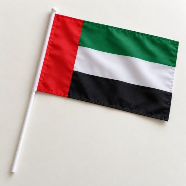 UAE fabric hand flag on a white stick