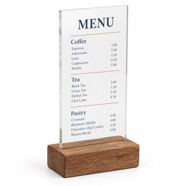 Acrylic Menu with Wood Base for restaurants, Dubai