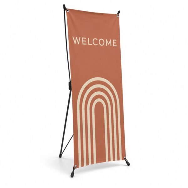 Adjustable X banner stand with printed banner, Dubai